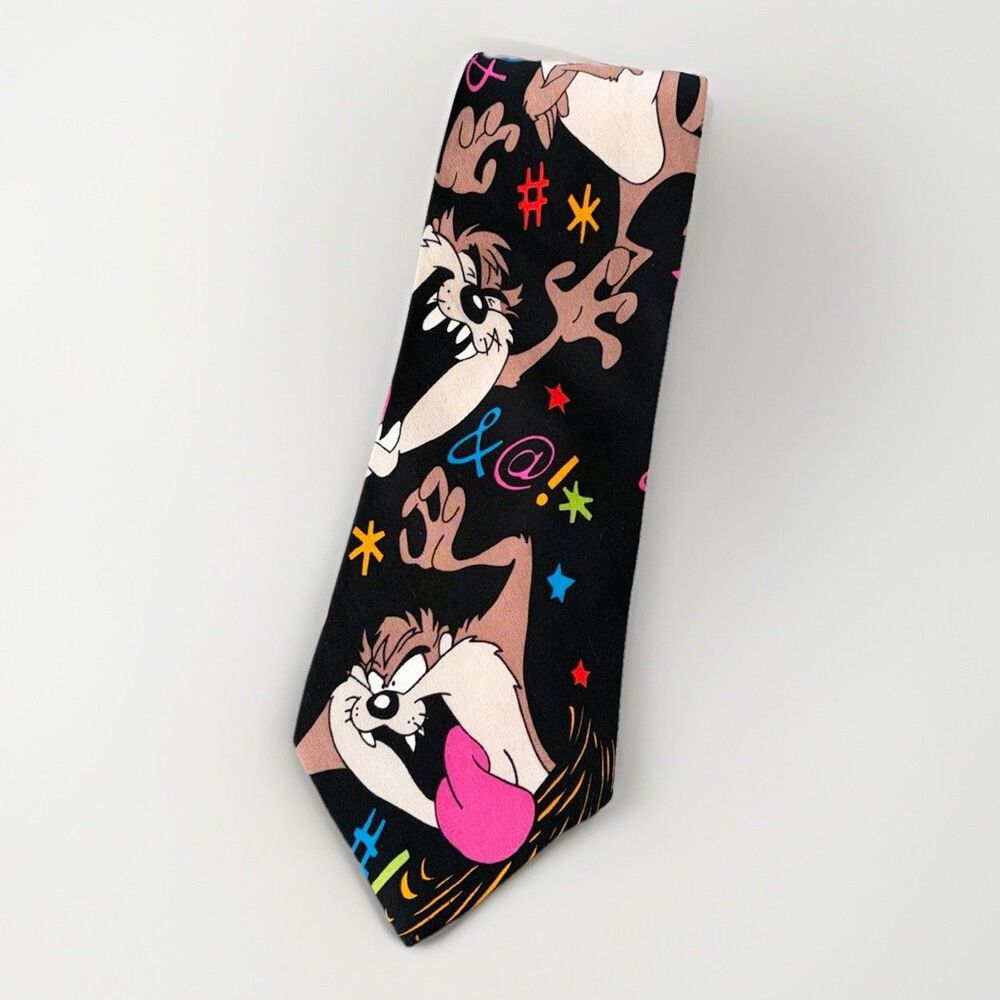 Vintage Looney Tunes Taz Silk Neck Tie Angry 1992 Black Tazmanian Devil